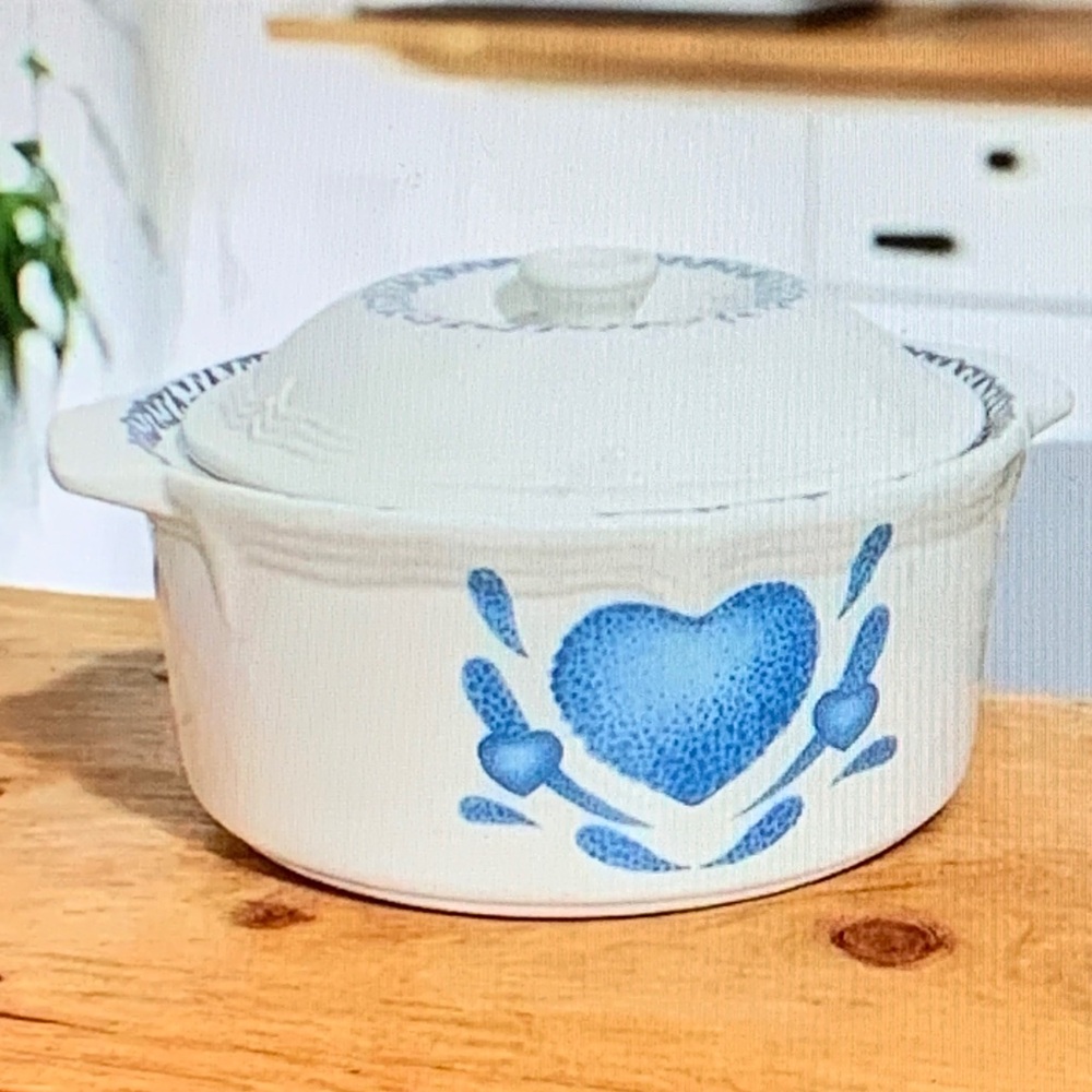 Vintage White and Blue Heart Casserole Dish